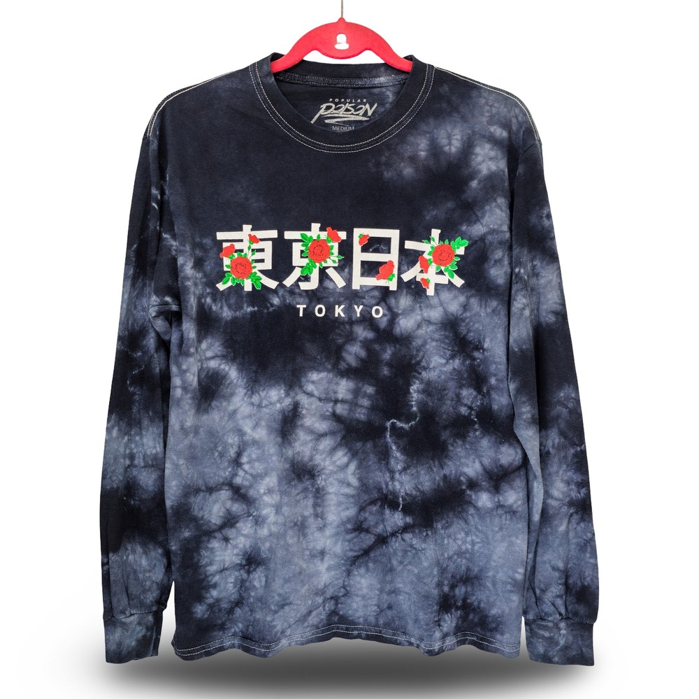 Popular Poison Tokyo Long Sleeve Mens Medium Black Tie Dye Excellent